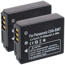 2X Batterie CGA-S007/DMW-BCD10 pour Panasonic Lumix DMC-TZ1 TZ2 TZ3 TZ4 TZ5 T...