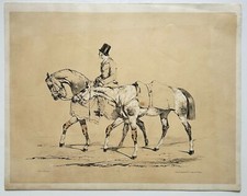 DREUX Alfred de - [Deux chevaux et un cavalier]. 19ème. LITHOGRAPHIE.