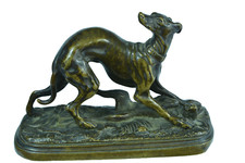 Ancien Bronze animalier Lévrier au lièvre de collection N°5 19ème Jules Moignez