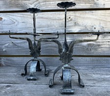 Paire de Chandelier Fer Forgé Ancien Brutaliste Brutalisme Bougeoir Design Lampe