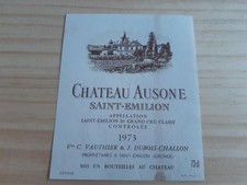 étiquette vin Chateau AUSONE 1973 original saint emilion 1er cru wine label