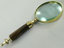Loupe de Verre, Bordure en Laiton Poignée Jambe Et Cuivre ca26cm Long Dm10cm/1