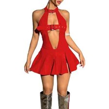 Robe courte sexy en vinyle PVC ajouré sans manches et dos nu pour femme