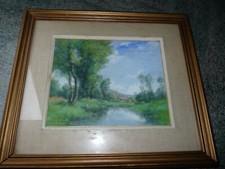 Superbe Tableau rare ancien Pastel d'André des Fontaines (1869-1910) Paysage
