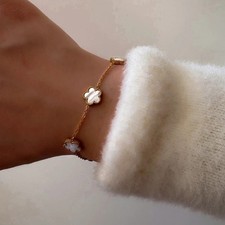 Bracelet trèfles dorés & nacre – acier inoxydable