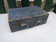 Ancien cartable écolier instituteur bois boite coffre coffret valise france bleu
