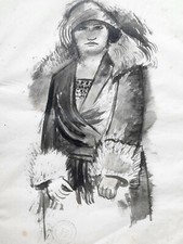 Attente LOUIS LATAPIE Encre Chine DESSIN ORIGINAL 44X28cm 1925