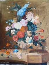 Tableau Ancien 20F 73x60 Jean Raymond Bizet 1922-2015 Nature Morte Fleurs