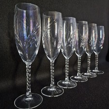 6 Flûtes Verre à Champagne CRISTAL D'ARQUES Collection FLEURY  EPI  Vintage...