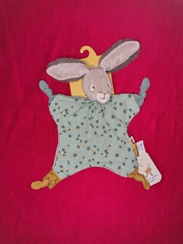 Doudou plat lapin beige - plat, vert