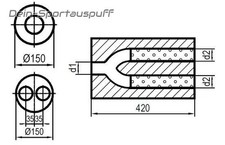 Silencieux Universel Inox Rond 150mm Tube Y L: 420mm En / Dehors 1x50/2x45mm