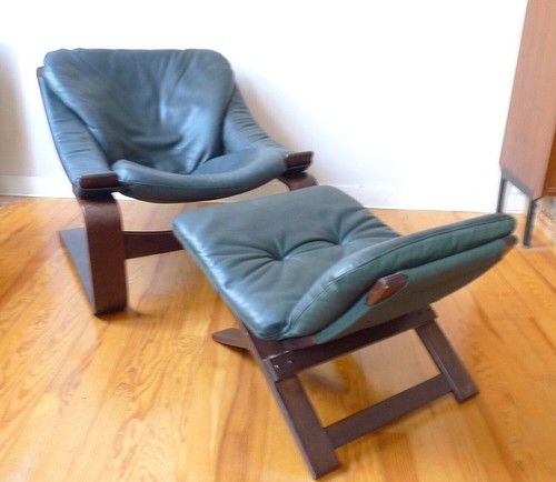 Fauteuil cuir bois design - cuir,