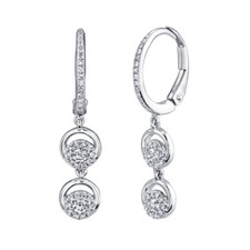 14K or Blanc Diamant Cercle Pendantes Oreilles Goutte Dormeuses Crescent Rond