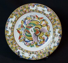 AA Chine 1940 rare assiette 23c porcelaine fine canton papillon multicolore déco
