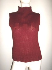 CHAUD DOUX PULL SANS MANCHE FEMME C&A EN TRICOT BORDEAUX T:M COL MONTANT MI COU