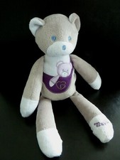 *. DOUDOU MUSTI MUSTELA OURS gris mauve violet blanc coeur poche bébé 28cTTBE