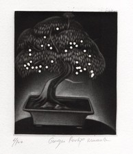 Georges Rougy / bonsaï  / gravure manière noire originale signée numérotée