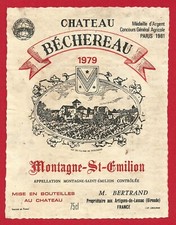 BO33Etiquette Label BORDEAUX MONTAGNE-ST-EMILION 1979 CHÂTEAU BÉCHEREAU BERTRAND