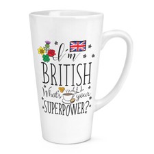 I'M Britannique What's Your Superpower 483ml Grand Tasse à Café Latte Drapeau
