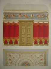 Lithographie décorations chambre du château royal de BERLIN c1865 Schloss