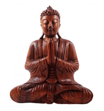Statue de Bouddha assis mains jointes en bois 30cm