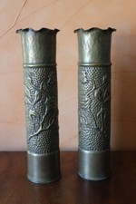 2 anciennes douilles obus laiton poilu ART DE TRANCHEE GUERRE 14-18 WW1 vase (2)