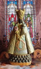 ANTIQUE STATUE VIERGE NOIRE NOTRE DAME DE HALLE BLACK MADONA EN PLATRE PLASTER