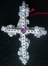 vintage CHRISTIAN LACROIX BROCHE ou PENDENTIF CROIX argent 925 & strass cristal