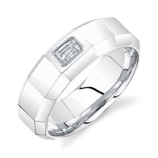 Hommes 14K or Blanc Émeraude Coupe Bague Diamant 0.32CT Naturel Chaton 7 MM Size