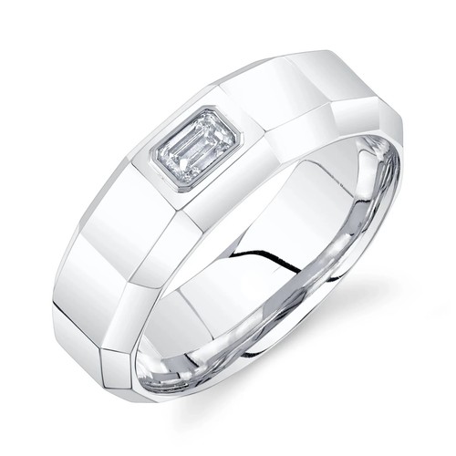 Hommes 14k blanc - blanc, Émeraude