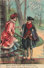 CP ILLUSTREE GLACEE COUPLE COSTUME EPOQUE - ESCALIER - 46033