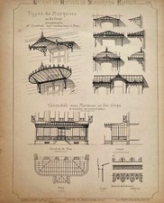Planche architecte Types de marquises, véranda avec marquises en fer forgé