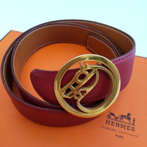 Ceinture cuir rouge boucle - cuir,