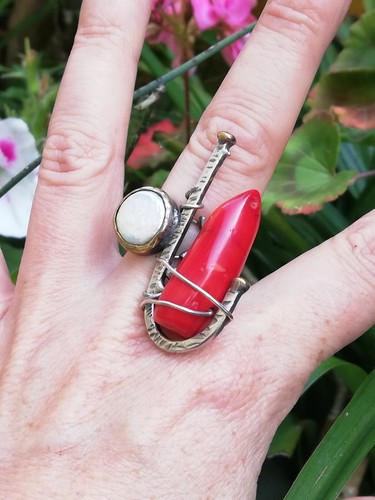 Bague argent nacre et - en,