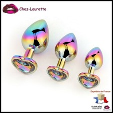 SexToy Plug Anal Bijou Intime Sexe Toy RoseBud Coeur Sex Arc en Ciel Femme Homme