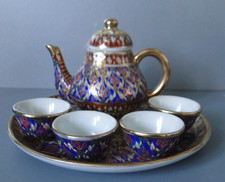 Service à thé taïlandais porcelaine décor émaillé tons bleus  vintage