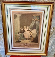 Gravure ancienne XVIIIe – La Rose, Ma Défiance – Scène galante d’époque –