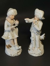🔅 couple de 2 statuettes figurines en porcelaine blanche et or