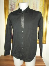 CHEMISE habillée coton noir et revers simili cuir IZAC taille M/3 39/40 stretch