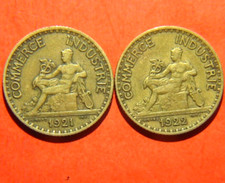 Lot  2 pièces : 1 Franc Domard 1921 et 1922  Bronze-alu (chambre de commerce)
