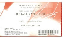 RARE / TICKET BILLET CONCERT - BERNARD LAVILLIERS : LIVE A NICE ( FRANCE ) 2011