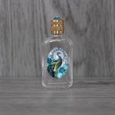 Miniature de parfum vide, bouteille en verre décoré d'un paon