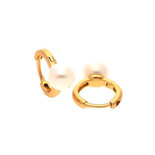 Boucles d'Oreilles - Femme - Créoles - Perle - Blanche - 5 mm - Plaqué Or Jaune