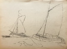 Karl Freede 1908-2000 Voiliers vides Tjalk Mer du Nord Est Frise Croquis