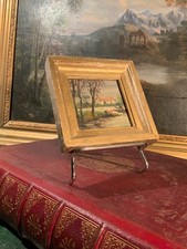 🧑‍🎄 Ancien minuscule petit tableau, sur contreplaqué signé MB, 10 x 10 cm 🤶