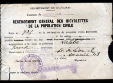 OUISTREHAM (14) RECENSEMENT des BICYCLETTES VELOS de la POPULATION du 20.04.1943