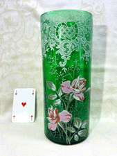 LEGRAS ENAMELLED GLASS VASE EMAILLE FLEURS ROSES ART NOUVEAU JUGENDSTIL 19EME B