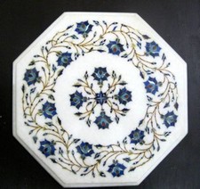 12 " Incrustation Blanc Marbre Malachite Demi-Précieuses Pierres Travail Coin