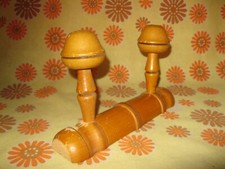 Vintage 50s Ancien VESTIAIRE en BOIS IMITATION BAMBOU PORTE-MANTEAUX 2 PATERES