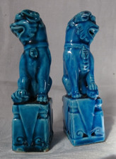 Chiens de Fô  porcelaine émaillée  bleue Chine XXe , 11,5 cm
